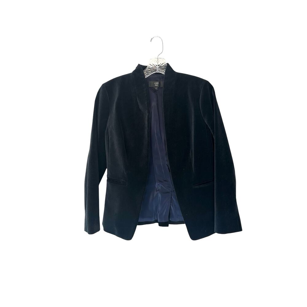 J.Crew 365 Black Open Front Slim Office Going Out Stretch Velvet Blazer Size 2